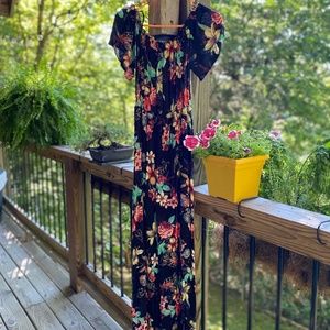Off shoulder dress fall or summer flowers black “One Clothing” size L